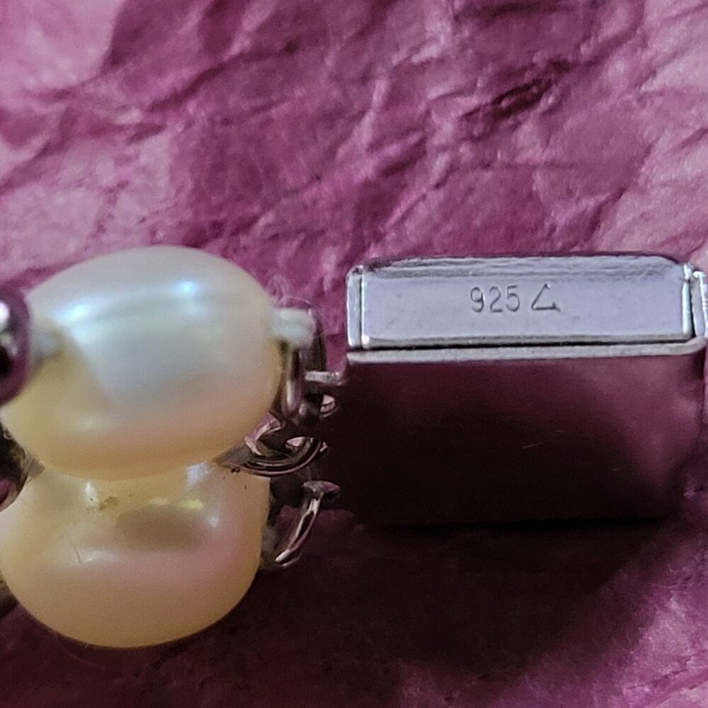 VINTAGE STERLING SILVER CULTURED PEARL CHOKER NECKLACE - Picture 3 of 11